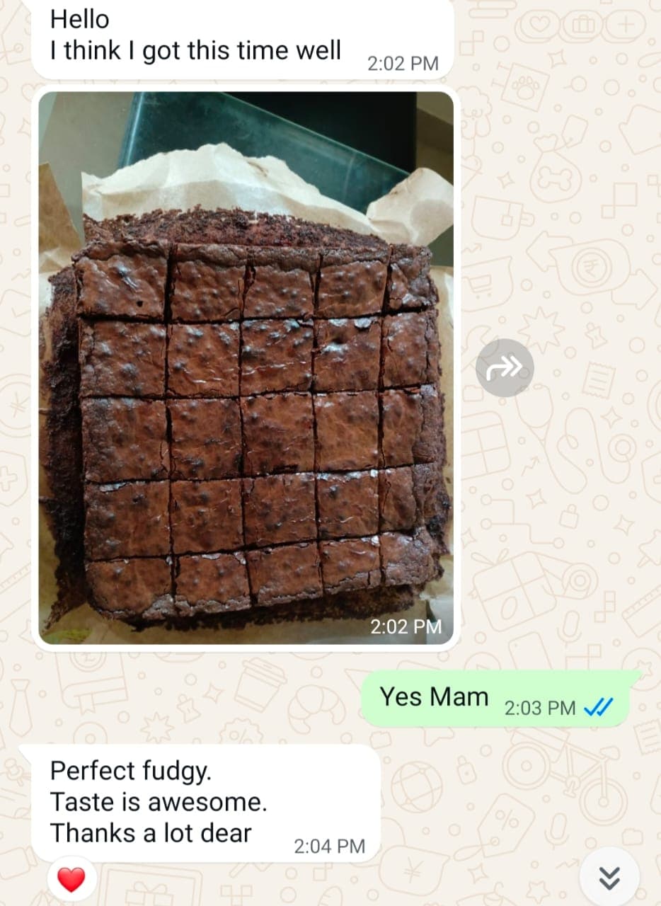 WhatsApp message from an Academy student with a photo of their Healthy Brownie