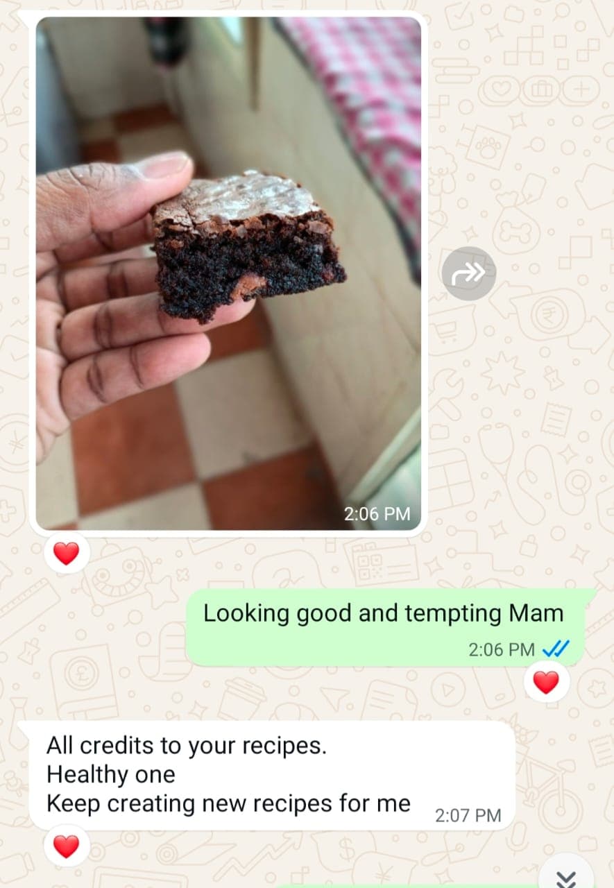 WhatsApp message from an Academy student with a photo of their Healthy Brownie